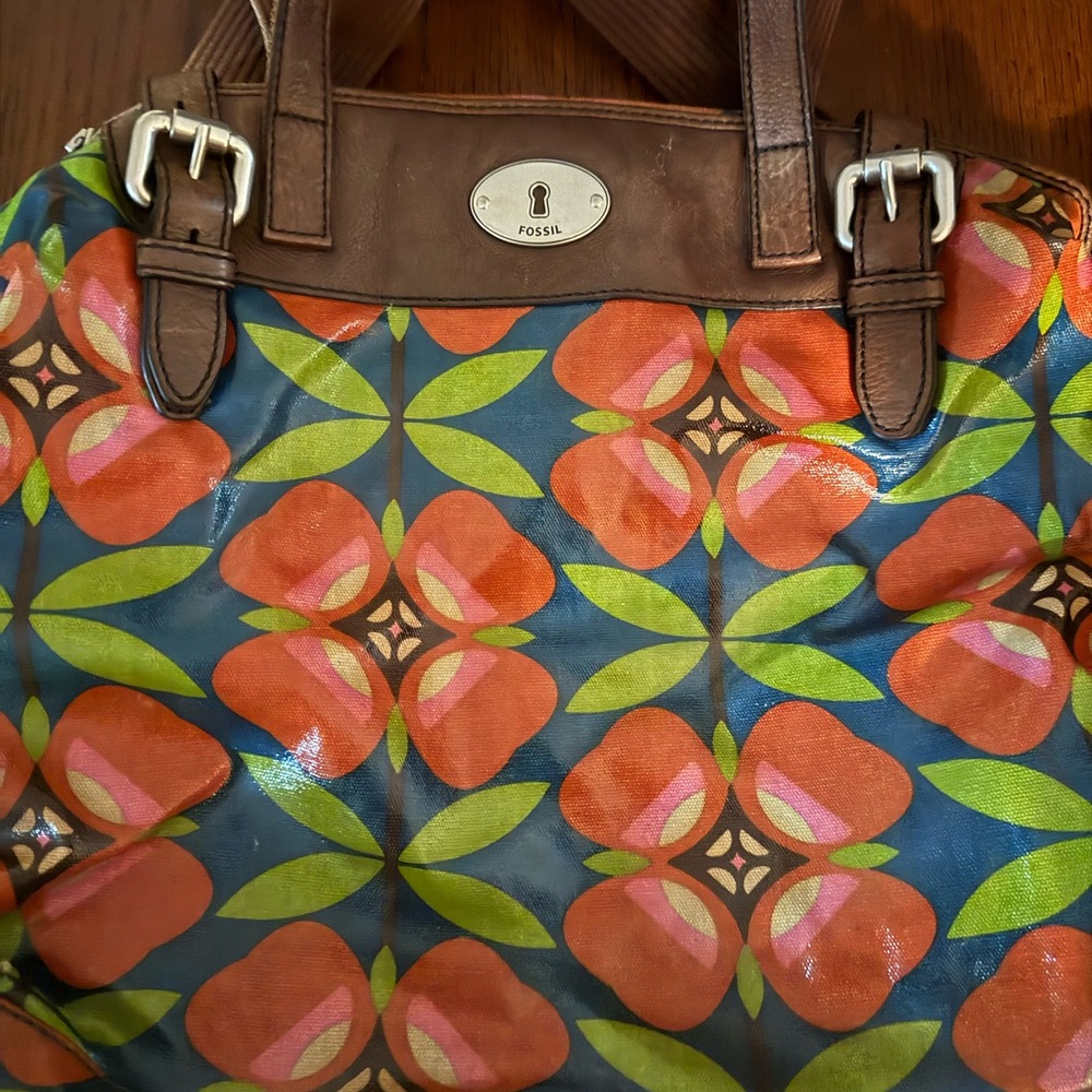 Fossil Women's Tote Bag - Blue, Green, and Orange Floral